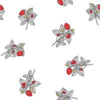 Doodle strawberry seamless pattern on white background. Sketched berries with leaves. Linear black and white wallpaper for fabric, cloth design, covers, wrapping paper and scrapbooking. vector