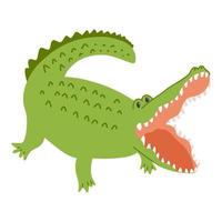 lindo cocodrilo en estilo dibujado a mano de dibujos animados. ilustración vectorial de un depredador caimán divertido, un personaje animal aislado de fondo blanco