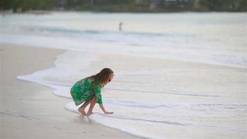 Adorable little girl have fun at tropical beach during vacation video