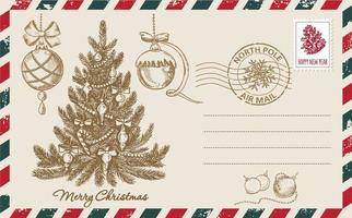 correo de navidad, postal, ilustración dibujada a mano. vector