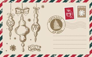 correo de navidad, postal, ilustración dibujada a mano. vector