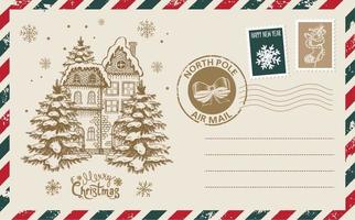 Christmas mail, postcard, hand drawn illustration.