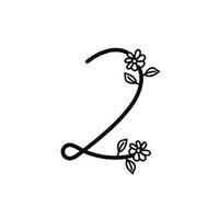 NUMBER  2 FLORAL LINE ART TEMPLATE vector