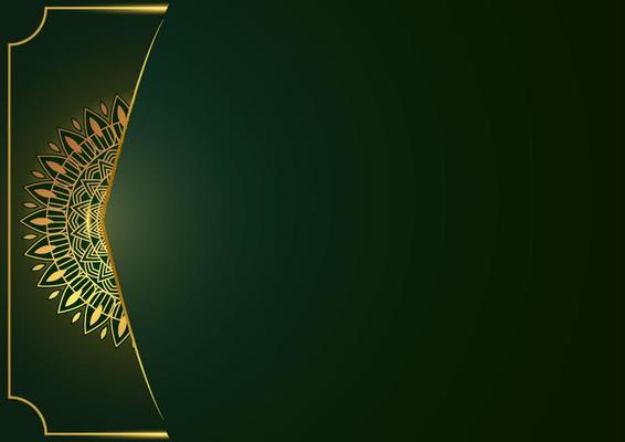 Art of traditional Indian geometric. Luxury mandala graphic background. Gold, dark green, black ornamental on shadow transparency. Decorative pattern east style. Vector illustration with copy space.