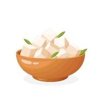 Tofu on a wooden plate, vector illustration on a white background