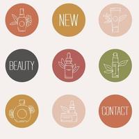 un conjunto de destacados de instagram para la industria de la belleza, cosméticos para el cuidado personal. vector