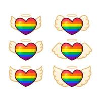 Set of hearts with wings and LGBT symbols. Vector illustration