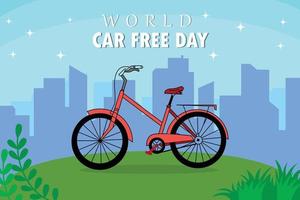World car free day on September 22 announcement message with chalk drawing bicycle and world bike wheels on green chalkboard background.