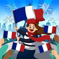 Woman Celebrating Bastille Day Festival vector