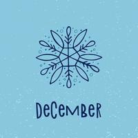 A hand-drawn snowflake. Vector illustration in doodle style. Winter mood. Hello 2023. Merry Christmas and Happy New Year. Blue element on a blue background.