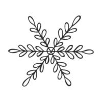 A hand-drawn snowflake. Vector illustration in doodle style. Winter mood. Hello 2023. Merry Christmas and Happy New Year. Black element on a white background.