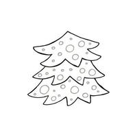 A hand-drawn christmas tree. Vector illustration in doodle style. Winter mood. Hello 2023. Merry Christmas and Happy New Year. Black and gray element on a white background.