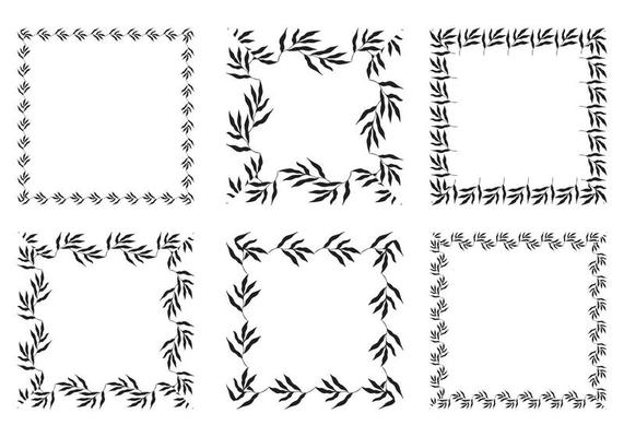 Illustration of collection of assorted square shaped black square frames made of plants on white isolated background