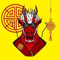 feliz Año Nuevo Chino. dragón de dibujos animados con traje tradicional chino. el año del vector del zodiaco animal