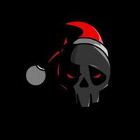 Skull wearing a santa hat for christmas vector illustration. Vintage Background With Typography and Elements
