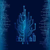High tech christmas tree technology geometric and connection system background with digital data abstract. Electronic dark blue background wallpaper. Vector illustration.
