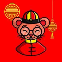 mascota del logotipo del símbolo del signo del zodiaco chino del ratón en el año nuevo lunar vector