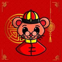 feliz Año Nuevo Chino. lindo ratón de dibujos animados con traje tradicional chino. el año del vector del zodiaco animal