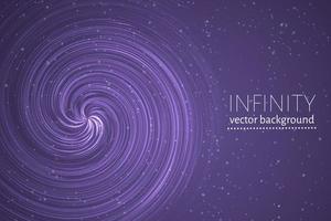 Ultra violet wavy space background. Glowing spiral cosmic banner. Infinity vector illustration. Easy to edit design template.