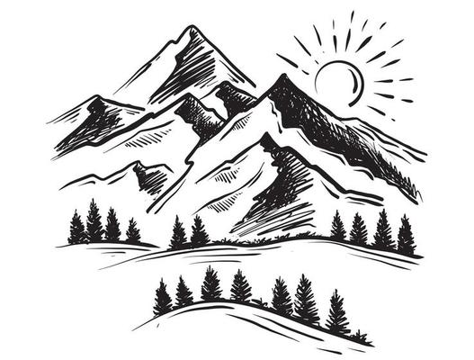 Landscape mountains. Hand drawn illustration.