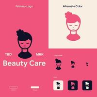 minimalist salon beauty care with pretty girl mascot logo concept vector