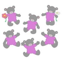 A set of grey teddy bears, children illustration, eps 10 vector