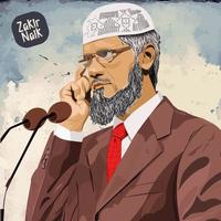 Vector illustration of a preacher and doctor who specializes in comparative religion Dr. Zakir Naik.