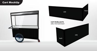 MockUp Cart for selling food. Black traditional wagon. Cart body design to insert your design. Isolated background. vector