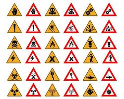 Set of triangular shape hazard icons. Signs collection. Vector illustration.