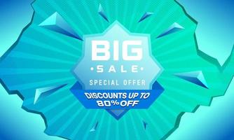 Banner announcing big sale with half price reduction. Special offer discounts up to 80 percent off advertisement. Promotion poster template vector illustration