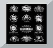 Set of silver luxury labels with flourishes and monograms ornate decorations vector