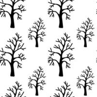 Vector halloween seamless pattern dry tree clipart isolated on white background. Cute illustration for seasonal design, textile, decoration kids playroom or greeting card. Hand drawn prints and doodle