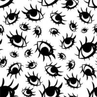 Vector seamless pattern open eye with eyelashes isolated on white background. Funny illustration for seasonal design, textile, decoration kids playroom or greeting card. Hand drawn prints and doodle.