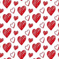 Lindo fondo de patrones sin fisuras de corazones de San Valentín dibujados a mano. garabato decorativo amor forma de corazón en estilo boceto. icono de corazones de tinta de garabato para el diseño de bodas, envoltura, ornamentación y tarjetas de felicitación vector
