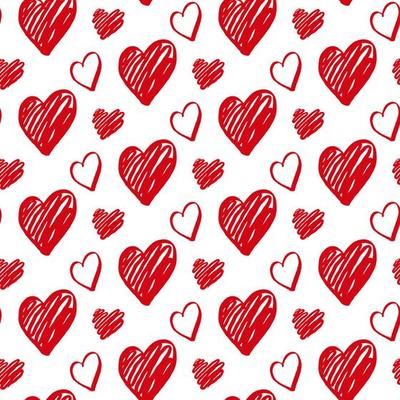 Cute hand drawn Valentine's hearts seamless pattern background. Decorative doodle love heart shape in sketch style. Scribble ink hearts icon for wedding design, wrapping, ornate and greeting cards