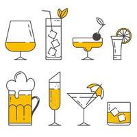 Set of alcoholic drinks on a white background. Icons in line-art style. Isolated object. vector