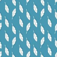 White feathers on a blue background. Seamless pattern. Isolated vector image. Background texture.