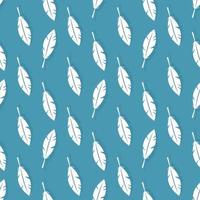 White feathers on a blue background. Seamless pattern. Isolated vector image. Background texture.