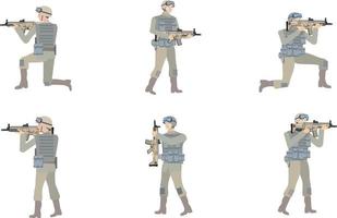 Modern Army pose set vector