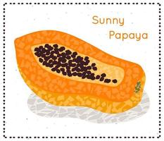 Half cut papaya with seeds. Mosaic style with small polygonal shapes in a square frame vector