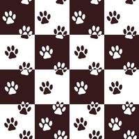 Seamless chess pattern background with footprints of home pet. Black and white. Vector. vector