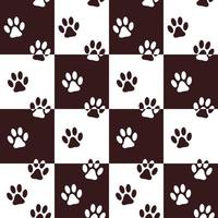 Seamless chess pattern background with footprints of home pet. Black and white. Vector. vector