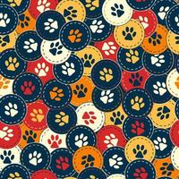 Seamless pattern background with footprints of home pet in chaotic overlapping circles. Good for decoration of wrap, goods for pets. Warm colors. Vector. vector