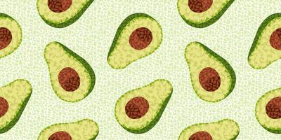 Avocado in mosaic style with small polygonal shapes. Fruit seamless vector pattern.