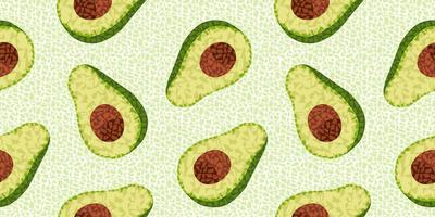 Avocado in mosaic style with small polygonal shapes. Fruit seamless vector pattern.