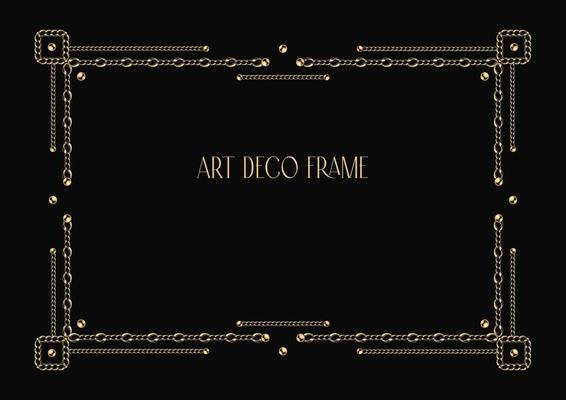 Art deco geometric frame made of golden chain, beads
