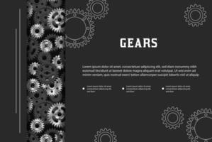 Black rectangular background with technology black and silver steel gears, space for text. Business template. vector