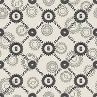 Seamless staggered geometric pattern with diagonal grid with grey gears and text. Linear gears behind on a white background. Steampunk style. vector