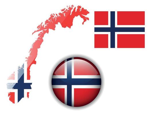 Norway flag, map and glossy button.