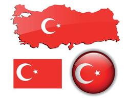 pavo, bandera turca, mapa y botón brillante. vector